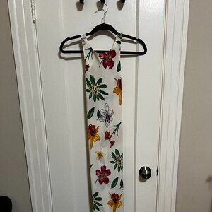 90s Floral Sleeveless Maxi Sheath Dress with Cross-Strap Back